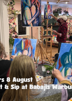 A paint and sip class takes place at Babajis Warburton