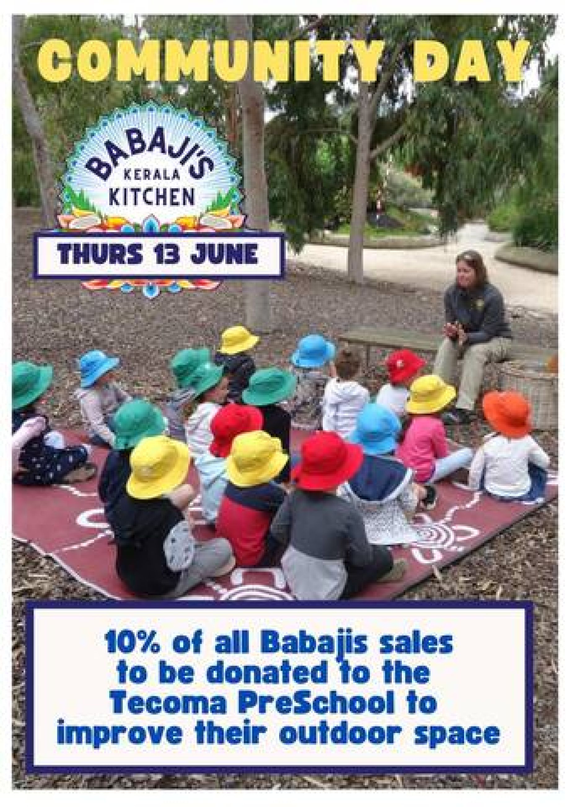 A group of Tecoma preschoolers listen to a story outside